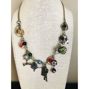 Napier Dog Themed Charm Necklace~Signed~Glass/Cloisonné/Millefiore Type Beads